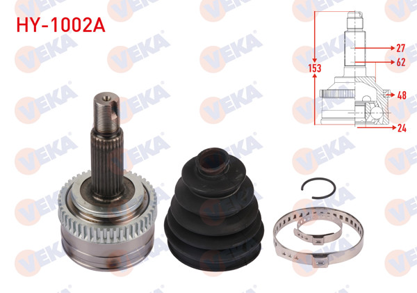 VEKA HY-1002A | Aks Kafası Sol-Sağ On Dıs ABS li 48 Dıs Uzunluk 153mm Hyundai Ix35 1.6 GDI A-T 4X2 2010-/ Kia Sportage 1.6 GDI A-T 4X2 2010 -