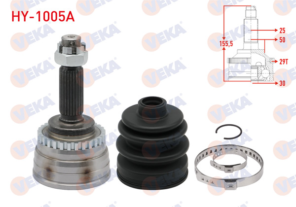 VEKA HY-1005A | Aks Kafası Sol-Sağ On Dıs ABS li 29 Dıs 25X30x50 Uzunluk 156 mm Hyundai Elantra 1.6İ A-T 2001-2007