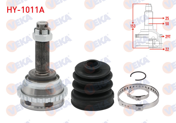 VEKA HY-1011A | Aks Kafası Sol-Sağ On Dıs Hyundai Accent Admıre 1.3 ABS'li 29 Dıs 25X22x50 Uzunluk 153mm 2003-2006