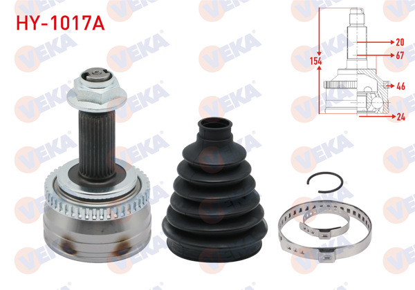 VEKA HY-1017A | Aks Kafası Sol-Sağ On Dıs ABS li 46 Dıs 27X24x60 Uzunluk 154mm Hyundai i30 1.6 CRDI A-T / M-T 2011-2017 / Elantra 1.6 Cvvt-1.6 CRDI 2011-2015 / Elantra 1.6 CRDI 2015 -