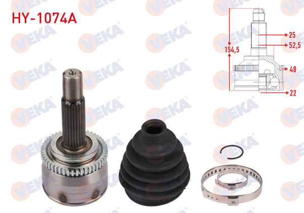 VEKA HY-1074A | Aks Kafası Sol-Sağ On Dıs ABS'li 48 Dıs Uzunluk 154,5mm Hyundai i20 (Pb, Pbt) 1.4 Cvvt A-T 2008-2015