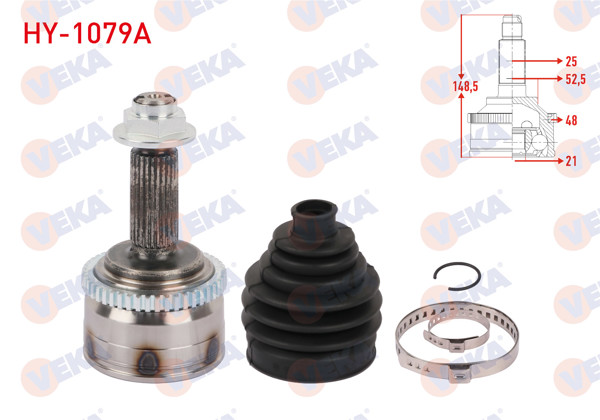 VEKA HY-1079A | Aks Kafası Sol-Sağ On Dıs ABS'li 48 Dıs Uzunluk 148,5mm Hyundai i20 (Gb) 1.2 2015 -