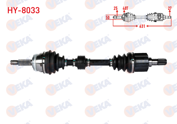 VEKA HY-8033 | Komple Aks Sol Ön Hyundai Getz (Tb) 1.5 CRDI ABS'li 48 Dıs Uzunluk 631mm 2002-2008
