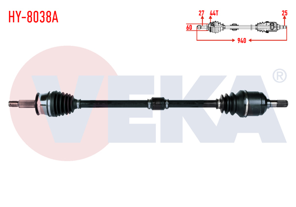 VEKA HY-8038A | Komple Aks Sağ On Hyundai Elantra 1.6İ A-T ABS'li 44 Dıs Uzunluk 940mm 2001-2007