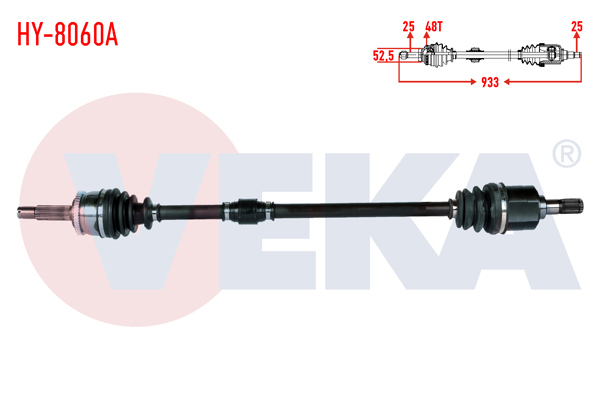 VEKA HY-8060A | Komple Aks Sağ On Hyundai i20 (Pb, Pbt) 1.4 Cvvt A-T ABS li 48 Dıs Uzunluk 933mm 2008-2015