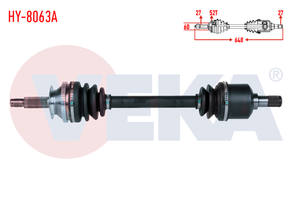 VEKA HY-8063A | Komple Aks Sol Ön Hyundai Santa Fe (Sm) 2.0 CRDI A-T 4X4 ABS'li 52 Dıs Uzunluk 648mm 2001-2006