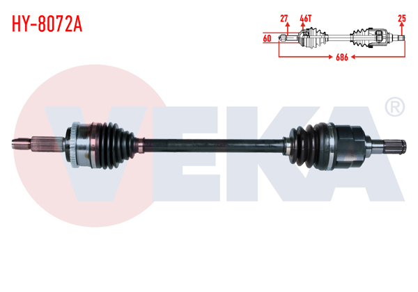 VEKA HY-8072A | Komple Aks Sol Ön Uzunluk 686mm ABS'li 46 Dıs Hyundai Elantra 1.6 Cvvt M-T 6 İleri 2011-2015
