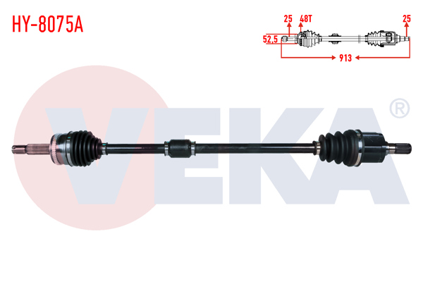 VEKA HY-8075A | Komple Aks Sağ On ABS'li 48 Dıs Uzunluk 913mm Hyundai Getz (Tb) 1.3İ-1.4İ-1.6İ 2002-2008