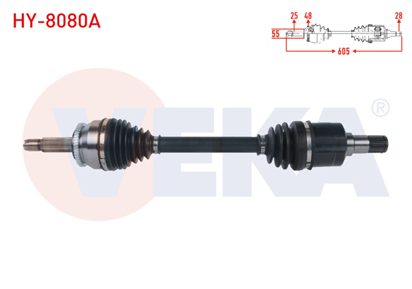 VEKA HY-8080A | Komple Aks Sol Ön ABS'li 48 Dıs Uzunluk 605mm Hyundai Accent Blue 1.6 CRDI 7 İleri A-T 2012 -