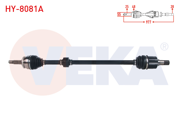 VEKA HY-8081A | Komple Aks Sağ On ABS'li 48 Dıs Uzunluk 977mm Hyundai Accent Blue 1.6 CRDI 7 İleri A-T 2012 -