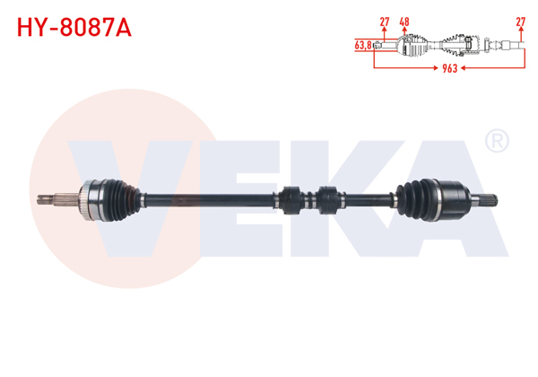 VEKA HY-8087A | Komple Aks Sağ On ABS'li 48 Dıs Uzunluk 963mm Hyundai Ix35 1.6 GDI A-T 4X2 2010-/ Kia Sportage 1.6 GDI A-T 4X2 2010 -