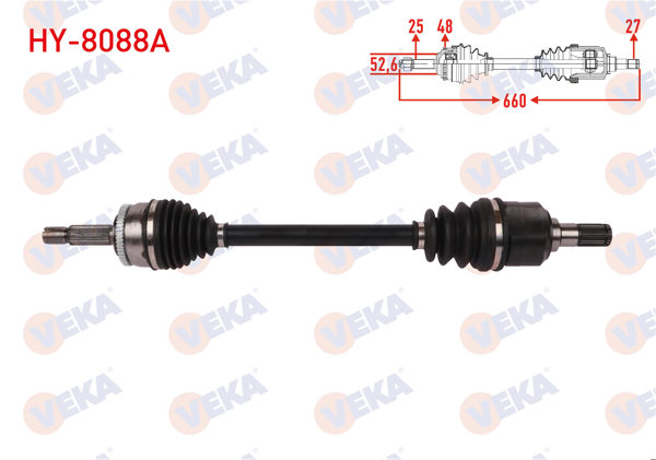 VEKA HY-8088A | Komple Aks Sol Ön ABS'li 48 Dıs Uzunluk 650mm Hyundai i20 1.4 CRDI A-T / M-T 2015 -