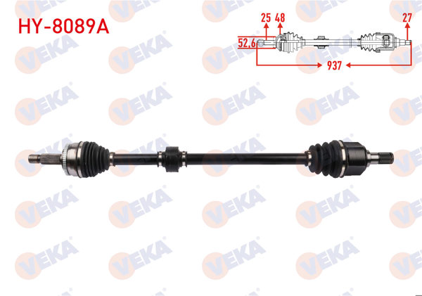 VEKA HY-8089A | Komple Aks Sağ On ABS li 48 Dıs Uzunluk 937mm Hyundai i20 1.4 CRDI A-T / M-T 2015 -