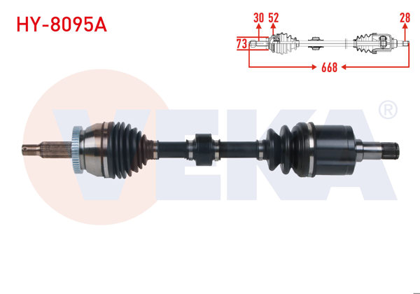 VEKA HY-8095A | Komple Aks Sol Ön ABS li 52 Dıs Uzunluk 668mm Hyundai Santa Fe (Cm) 2.2 CRDI A-T 2006-2012