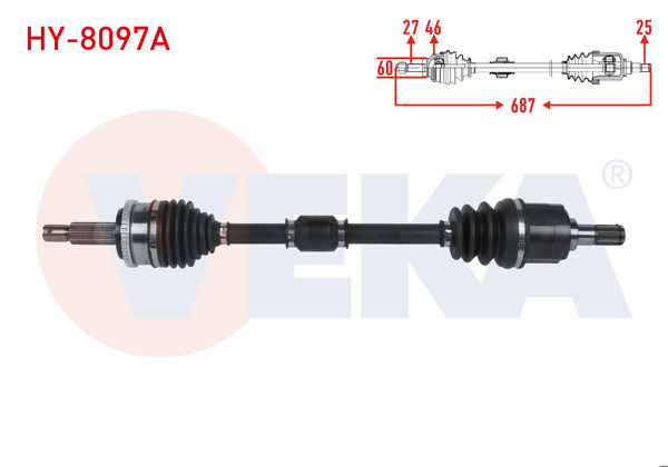 VEKA HY-8097A | Komple Aks Sol Ön ABS'li 46 Dıs Uzunluk 687mm Hyundai i30 (Gd) 1.4 Mpı-1.6 GDI 6 M-T 2011-2017 / Kia Cerato III 1.6 Cvvt M-T 2016 -