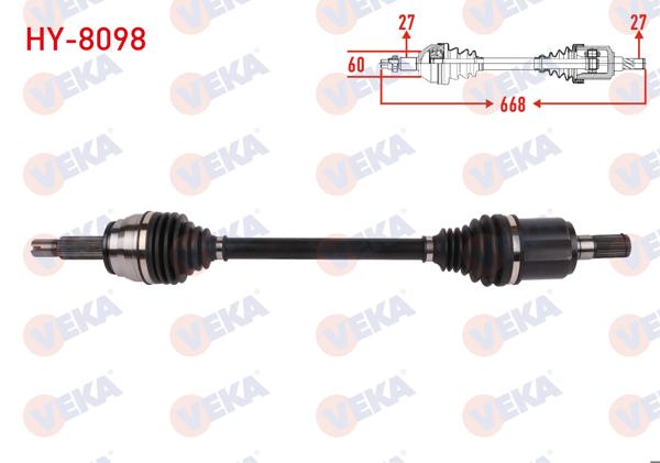 VEKA HY-8098 | Komple Aks Sol Ön Uzunluk 668mm Hyundai Elantra 1.6 D-Cvvt 6 A-T 2016 -