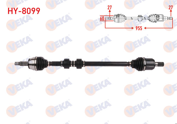 VEKA HY-8099 | Komple Aks Sağ On Uzunluk 955mm Hyundai Elantra 1.6 D-Cvvt 6 A-T 2016 -