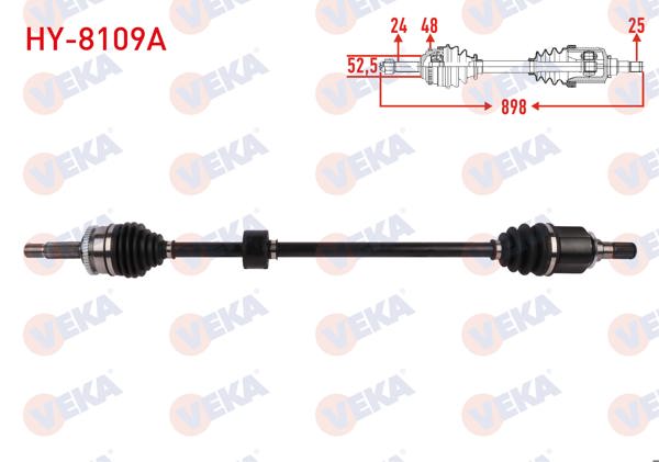 VEKA HY-8109A | Komple Aks Sağ On ABS'li 48 Dıs Uzunluk 898mm Hyundai i10 (Ia) 1.2 A-T 2013 -