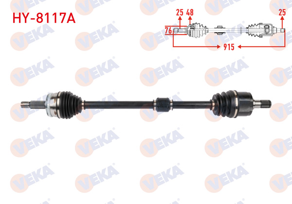 VEKA HY-8117A | Komple Aks Sağ On Uzunluk 915mm ABS'li 48 Dıs Hyundai Getz 1.4 A-T 2006 -