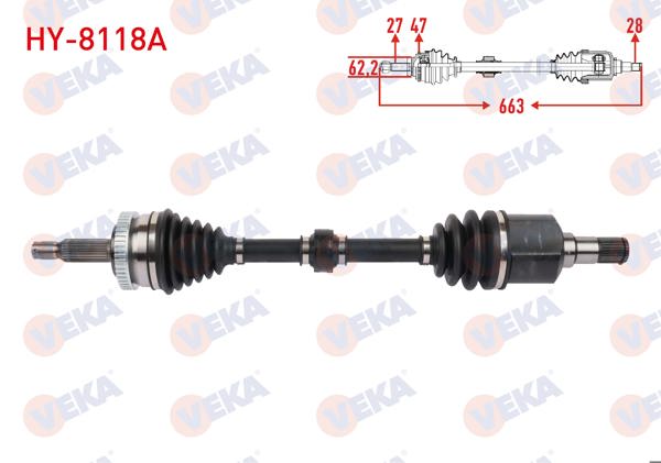 VEKA HY-8118A | Komple Aks Sol Ön Uzunluk 663mm ABS li 47 Dıs Hyundai Sonata V 2.0 CRDI 2007 -