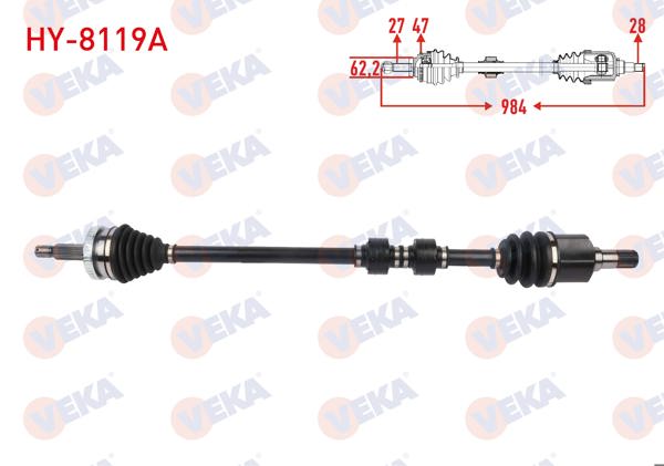 VEKA HY-8119A | Komple Aks Sağ On Uzunluk 984mm ABS li 47 Dıs Hyundai Sonata V 2.0 CRDI 2007 -