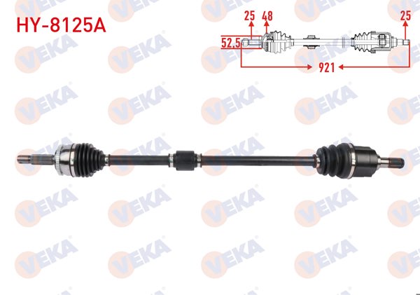 VEKA HY-8125A | Komple Aks Sağ On Uzunluk 921mm ABS'li 48 Dıs Hyundai i20 1.4 M-T 2015 -