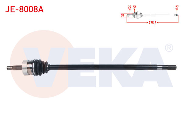 VEKA JE-8008A | Komple Aks Sağ On ABS'li 54 Dıs Uzunluk 975,5mm Jeep Cherokee (Xj) 2.5 TD-4.0İ 84-01 / Grand Cherokee I (Zj) 4.0-5.2 91-99 / Wrangler I (Yj,Sj) 2.5-4.0 86-96 / Wrangler II (Tj) 2.5-4.0 96-08
