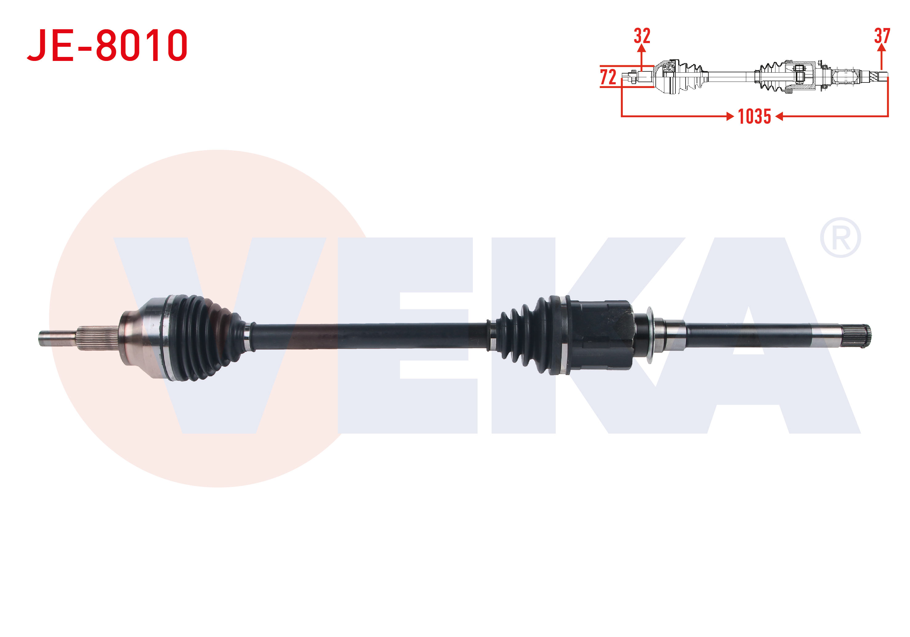VEKA JE-8010 | Komple Aks Sağ On Uzunluk 1035mm Jeep Grand Cherokee IV (Wk,Wk2) 3.0 Crd 2010 -