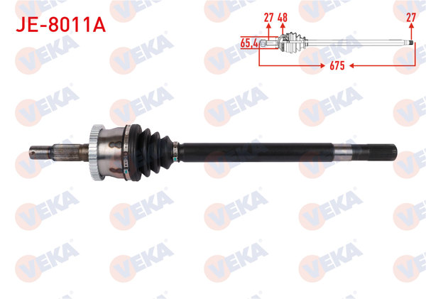 VEKA JE-8011A | Komple Aks Sol Ön ABS'li 48 Dıs Uzunluk 675mm Jeep Grand Cherokee II 2.7 Crd-3.1 TD-4.7 V8 4X4 A-T / M-T 1999-2005
