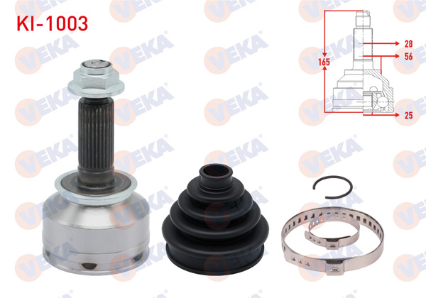 VEKA KI-1003 | Aks Kafası Sol-Sağ On Dıs Kia Sorento I (Jc) 2.5 CRDI 28X25x56 Uzunluk 165mm 2002-2009