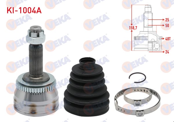 VEKA KI-1004A | Aks Kafası Sol-Sağ On Dıs Kia Rio II 1.5 CRDI ABS'li 48 25X24x50 Uzunluk 158mm 2006-2011