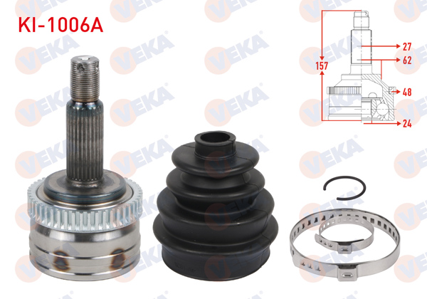 VEKA KI-1006A | Aks Kafası Sol-Sağ On Dıs ABS'li 48 Dıs 27X24x62 Uzunluk 157mm Kia Sportage (Je) 2.0 CRDI A-T / M-T 2004-2010 / Hyundai Tucson 2.0 CRDI A-T / M-T 2004-2010