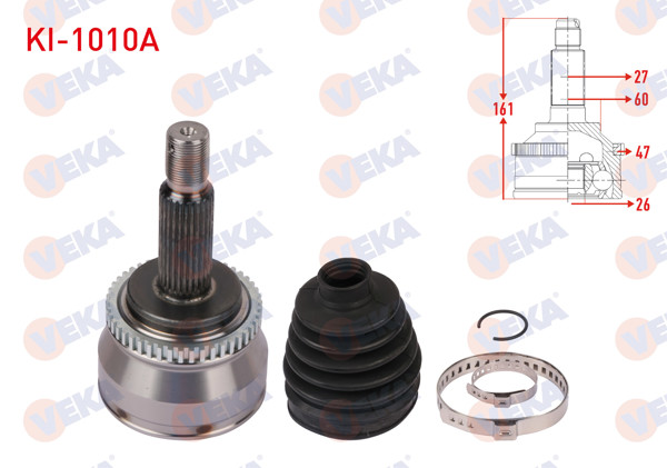 VEKA KI-1010A | Aks Kafası Sol-Sağ On Dıs ABS'li 46 Dıs Uzunluk 161mm Kia Soul I (Am) 1.6 CRDI M-T 2011-/ Ceed 1.6 CRDI M-T 2006-2012 / Pro Ceed 1.6 CRDI 1.6 M-T 2008-2013