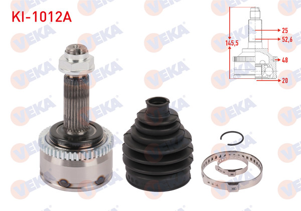 VEKA KI-1012A | Aks Kafası Sol-Sağ On Dıs ABS'li 48 Dıs Uzunluk 145,5mm Kia Rio III (Ub) 1.2 Cvvt 2014-2017