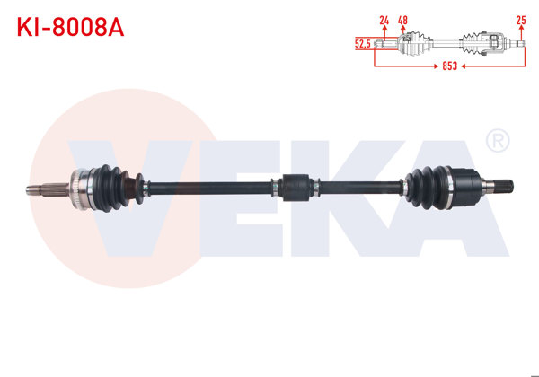 VEKA KI-8008A | Komple Aks Sağ On ABS li 48 Dıs Uzunluk 853mm Kia Picanto (Ba) 1.1İ M-T 2004-2011