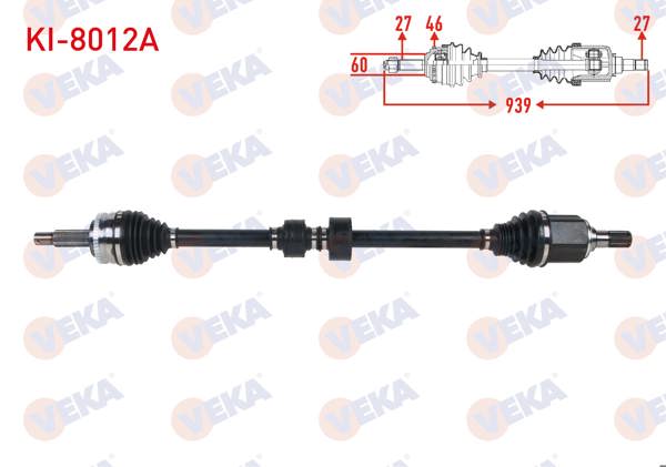 VEKA KI-8012A | Komple Aks Sağ On Uzunluk 939mm ABS'li 46 Dıs Kia Ceed 1.6 CRDI A-T 2006-2012