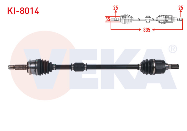 VEKA KI-8014 | Komple Aks Sağ On Uzunluk 835mm Kia Picanto (Ja) 1.0 M-T 2018 -