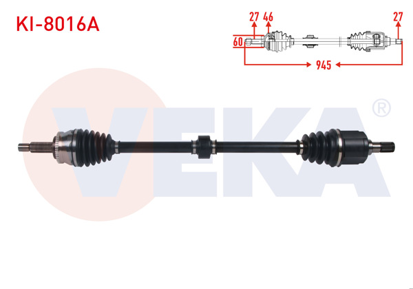 VEKA KI-8016A | Komple Aks Sağ On ABS li 47 Dıs Uzunluk 947mm Kia Soul I (Am) 1.6 CRDI M-T 2011-/ Ceed 1.6 CRDI M-T 2006-2012 / Pro Ceed 1.6 CRDI 1.6 M-T 2008-2013