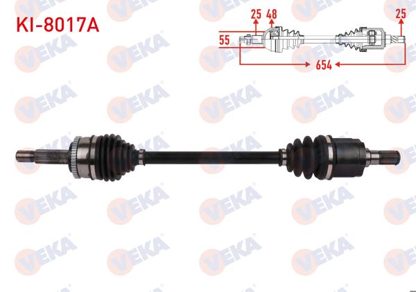 VEKA KI-8017A | Komple Aks Sol Ön ABS'li 48 Dıs Uzunluk 654mm Kia Rio III (Ub) 1.2 Cvvt 2014-2017