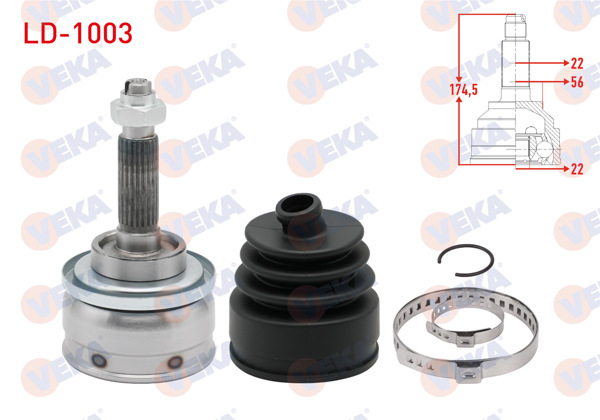 VEKA LD-1003 | Aks Kafası Sol-Sağ On Dıs 22X22x56 Uzunluk 174,2mm Lada 1.7 4X4 1996-2015