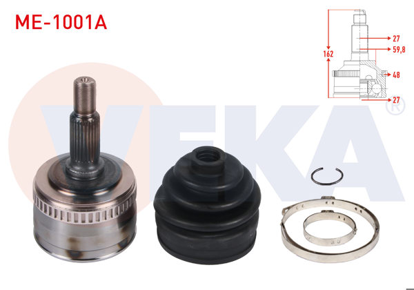 VEKA ME-1001A | Aks Kafası Sol-Sağ On Dıs ABS'li 48 Dıs 27X27x59,8 Uzunluk 162mm Mercedes Vito (638) 108-110-113-114 CDI 1997-2003