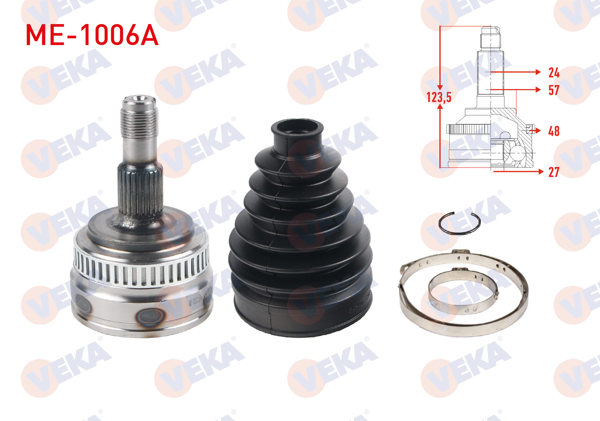 VEKA ME-1006A | Aks Kafası Sol-Sağ On Dıs Mercedes Vaneo (414) 1.6 ABS'li 48 Dıs 24X27x57 Uzunluk 118 mm 2002-2005