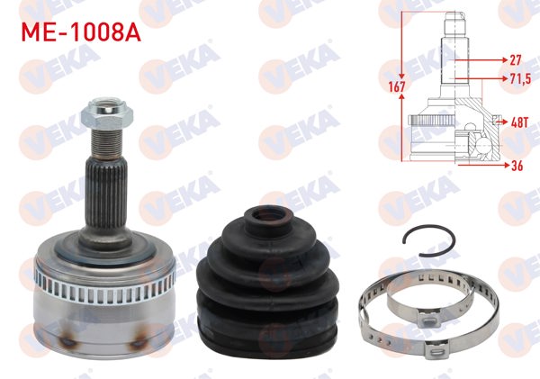 VEKA ME-1008A | Aks Kafası Sol-Sağ On Dıs Mercedes Vito (638) 108 CDI ABS'li 48 Dıs 27X36x71,5 Uzunluk 167mm 1997-2003