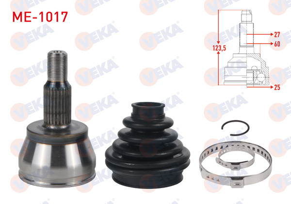 VEKA ME-1017 | Aks Kafası Sol-Sağ On Dıs Mercedes A Serisi (W169) A150-A160-A180-A180 CDI 27X25x60 Uzunluk 123,5mm 2004-2012