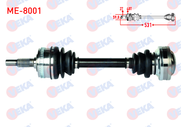 VEKA ME-8001 | Komple Aks Ön Sol-Sağ Uzunluk 531mm ABS li 48 Dıs Mercedes Vito (638) 108 D 1997-2003