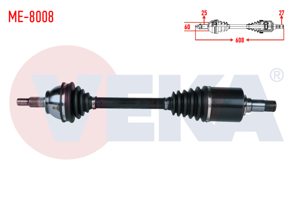 VEKA ME-8008 | Komple Aks Sol Ön Mercedes A Serisi (W169) A 150 A-T Uzunluk 608mm 2004-2012