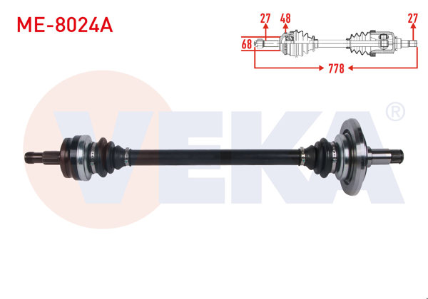 VEKA ME-8024A | Komple Aks Sol-Sağ Arka ABS'li 48 Dıs Uzunluk 778mm Mercedes E Serisi (W211) E200-E240 A-T 2002-2008