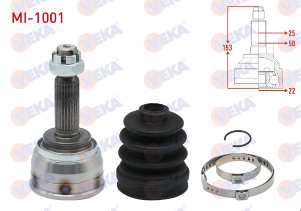 VEKA MI-1001 | Aks Kafası Sol-Sağ On Dıs Hyundai Accent I (X-3) 1.3İ 25X22x50 Uzunluk 153 mm 1994-2000