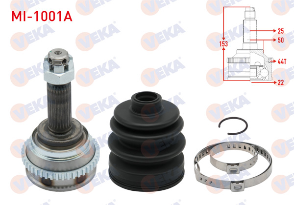 VEKA MI-1001A | Aks Kafası Sol-Sağ On Dıs Hyundai Accent I (X-3) 1.3İ ABS'li 44 Dıs 25X22x50 Uzunluk 153mm 1994-2000