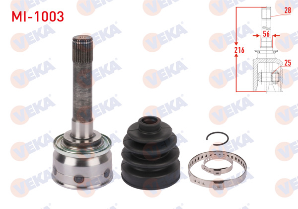 VEKA MI-1003 | Aks Kafası Sol-Sağ On Dıs Uzunluk 216mm Mitsubishi L200 (K7t,K6t) 2.5 TD 4X4 1996-2007